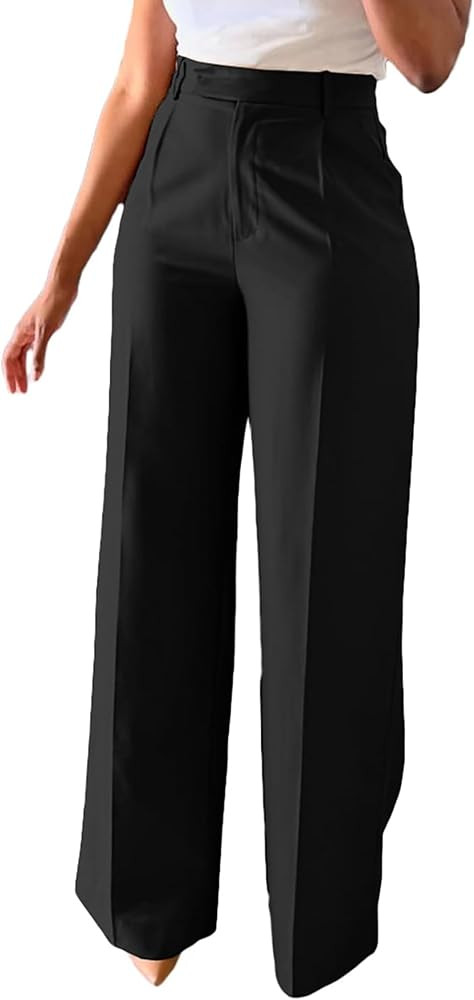 Women Wide Leg Dress Pants High Waisted Straight Leg Slacks Casual Business Office Work Trousers | Amazon (US)