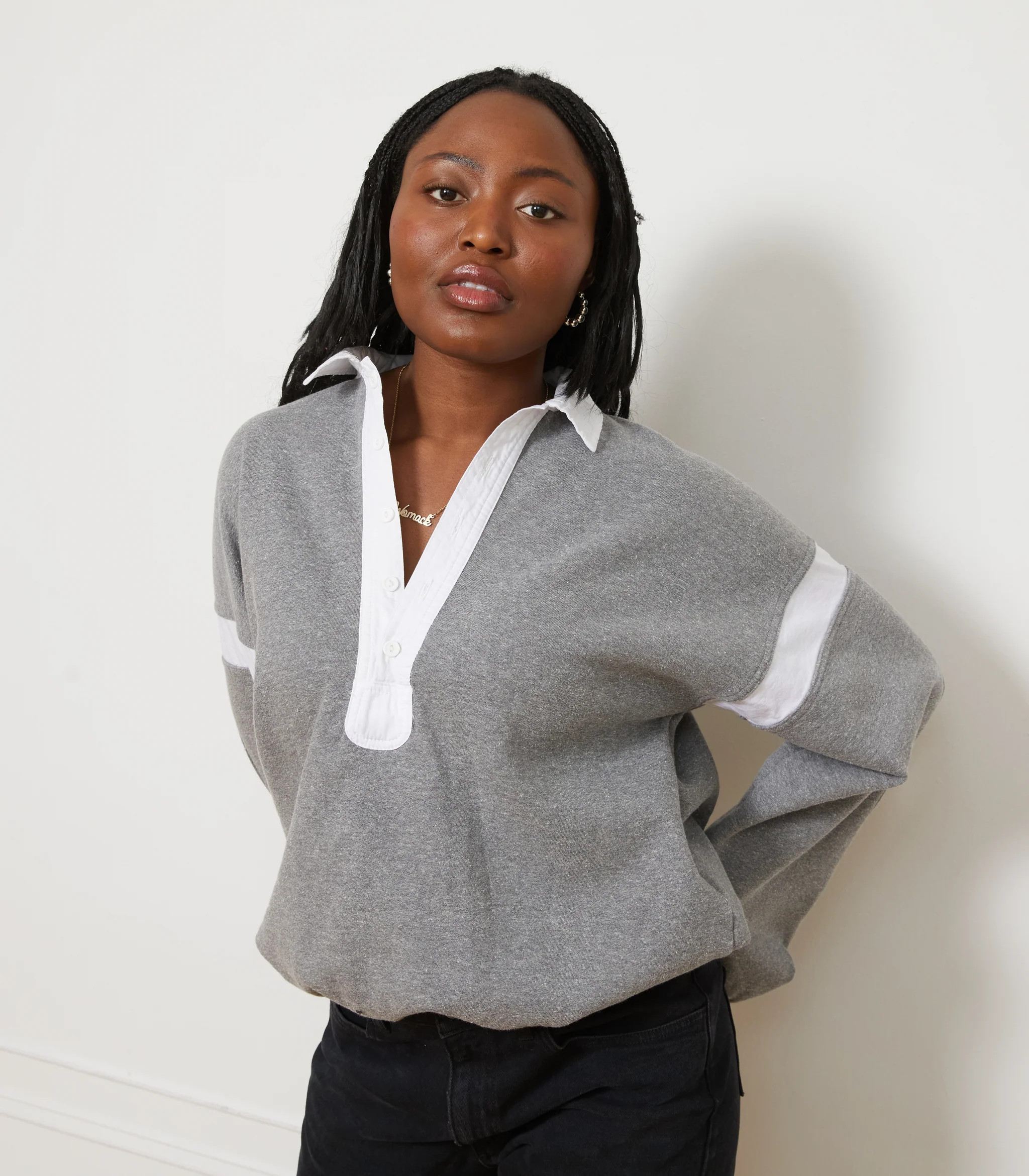 Camilla Collared Sweatshirt - Heather Gray | Loup Brand Inc.