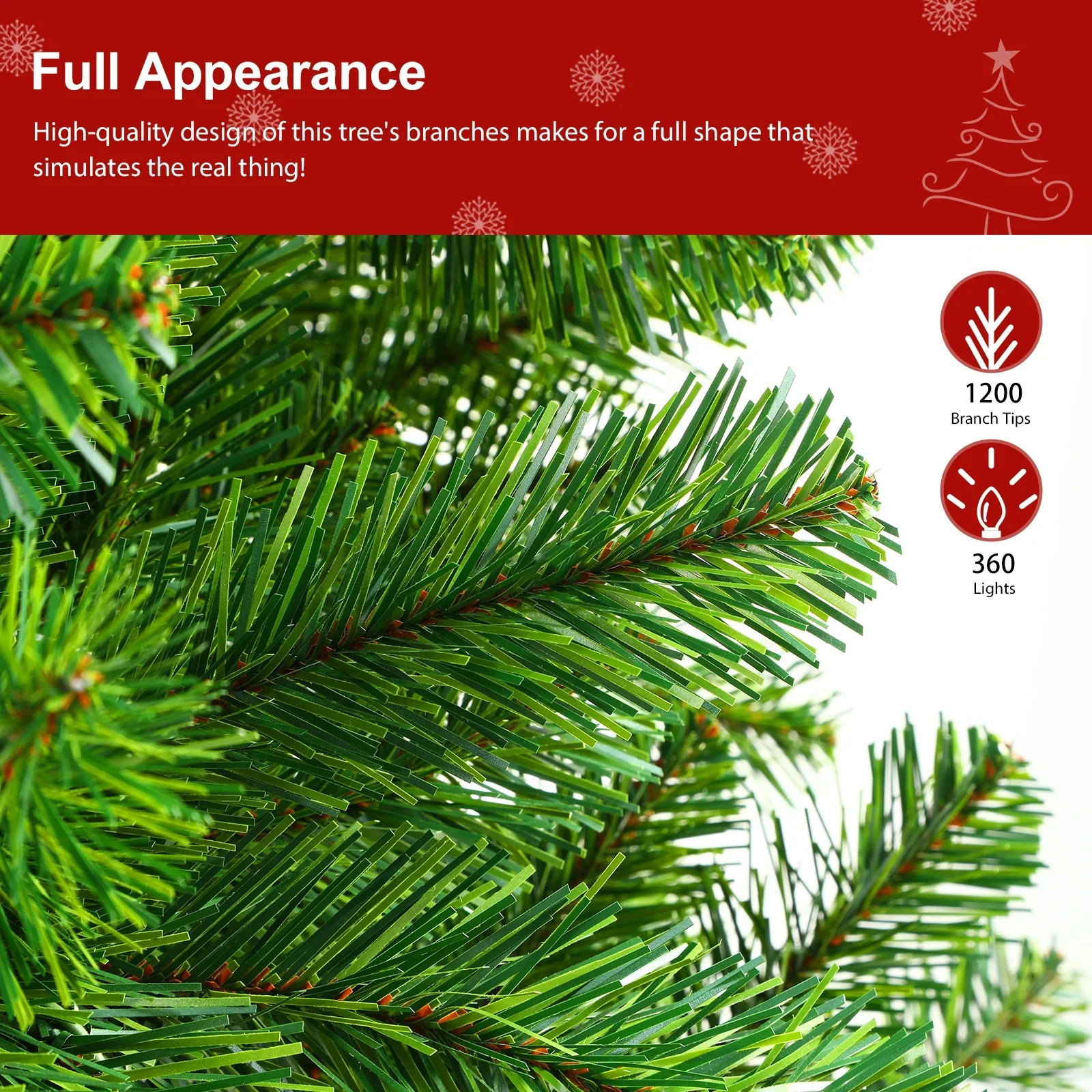Alupssuc 7.5ft Pre-Lit Premium Artificial Christmas Tree with 360 Warm White Lights, 1200 Branch ... | Walmart (CA)