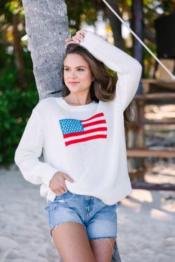 A True Patriot White American Flag Sweater | The Mint Julep Boutique
