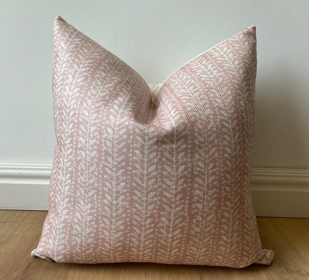 Designer Block Print Vine Floral Pink Clay Pillow Cover Modern Farmhouse Textured Organic-feel Av... | Etsy (US)