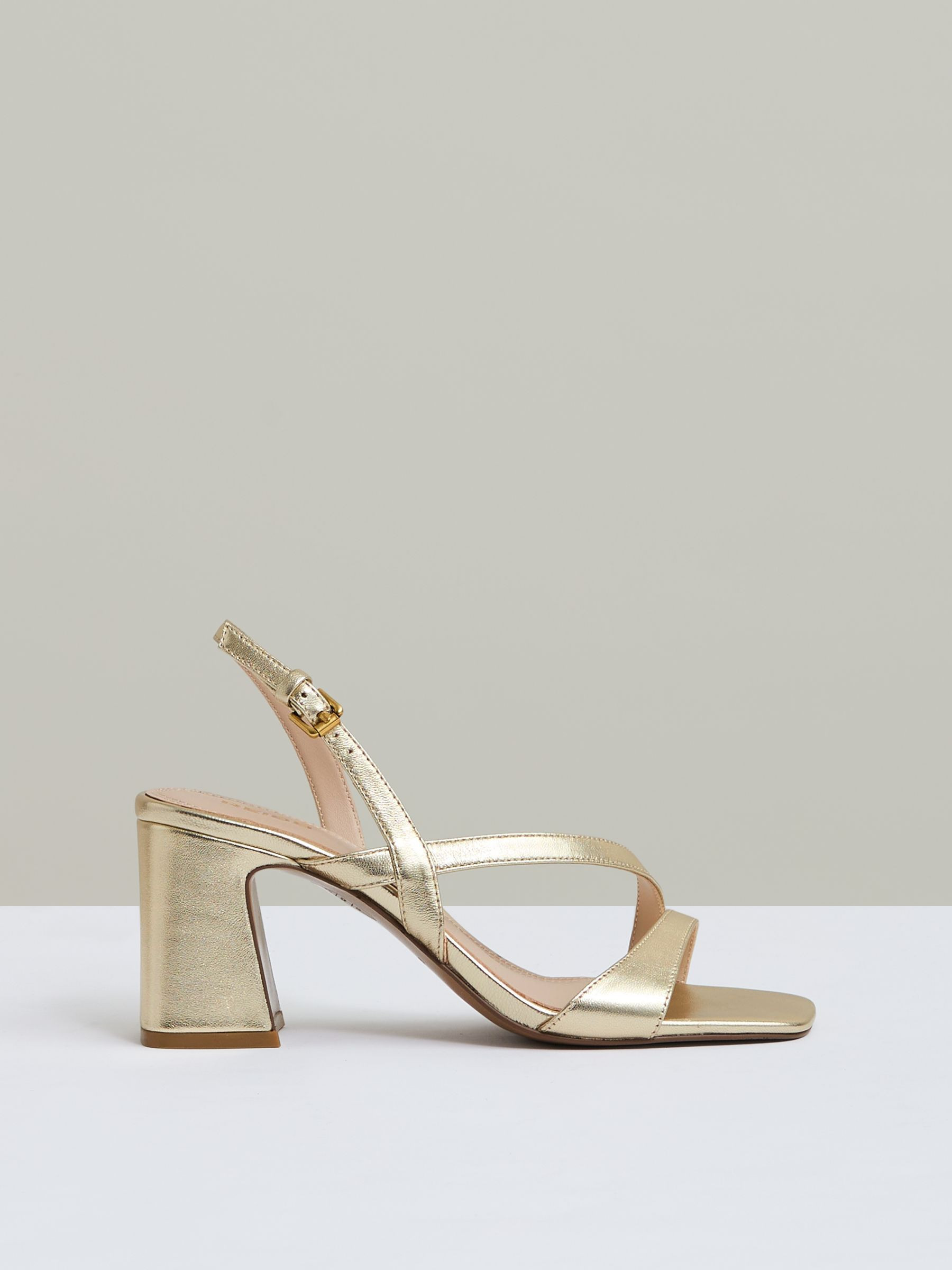 Strappy Leather Heeled Sandals in Gold | Reiss UK