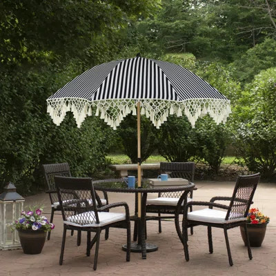 Striped Outdoor Beach Market Umbrella With Tilt- 6.5' - Black And White | Wayfair North America