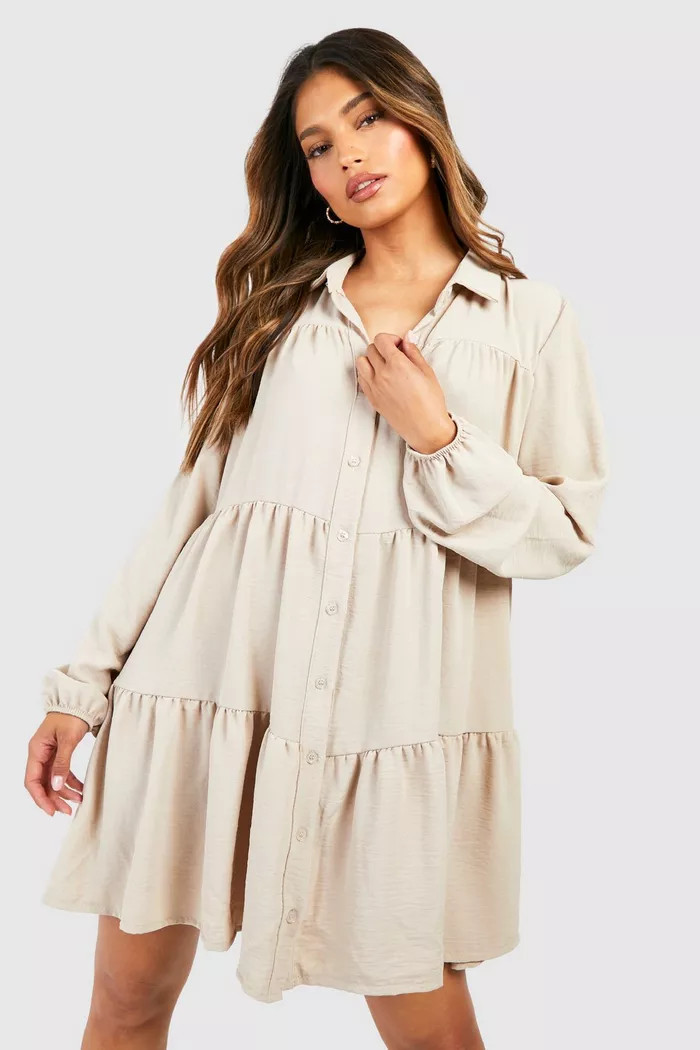 Tiered Smock Shirt Dress | boohoo (US & Canada)