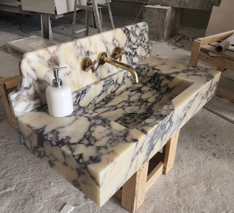Calacatta Viola Marble, Hand Carved Sink, Wall Press, Backsplash Sink, Sink Vinaty, Wall Mounted ... | Etsy (US)