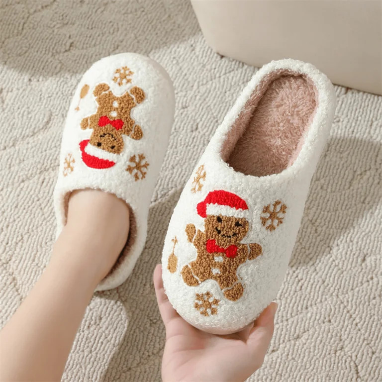BERANMEY Christmas Reindeer Slippers for Womens Mens Plush Warm Santa Claus Slippers Fuzzy House ... | Walmart (US)