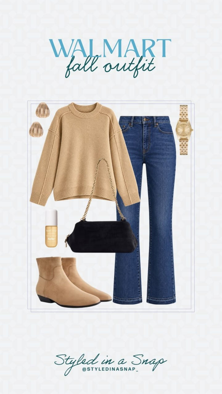 Walmart fall outfit that's giving cozy neutrals 🍂 Camel sweater, flare jeans, and suede booties!

// Walmart Fall Fashion, Walmart Fashion Finds, Walmart Womens Fashion, Walmart Fall Outfits
 

 #LTKgrwm #LTKootd #LTKSeasonal