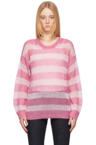 Pink Mohair Stripe Sweater | SSENSE