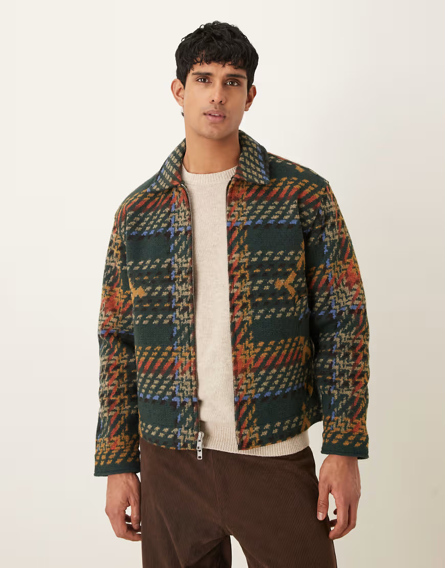 Abercrombie & Fitch cropped wool blend herringbone jacket in green | ASOS (Global)