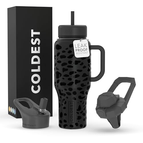 Coldest Tumbler with Handle and Straw Lid | 3 Lids Insulated Reusable Stainless Steel Water Bottle Travel Mug | Gifts for Women Him Her | Limitless Collection (36 oz, Black Leopard) | Amazon (US)