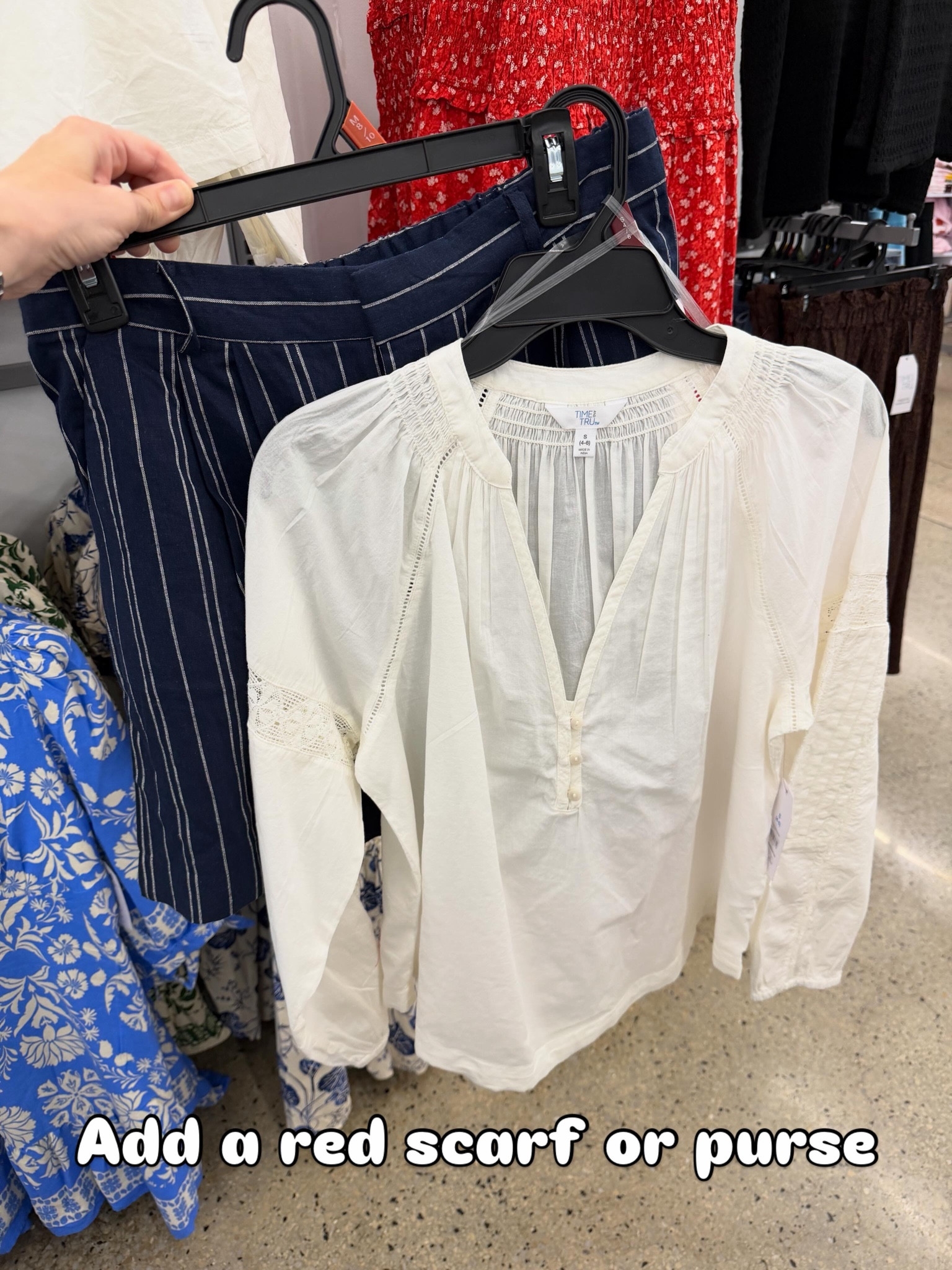 Navy shorts and white cotton blouse outfit idea at Walmart for summer, looks like Madewell #walmartfashion