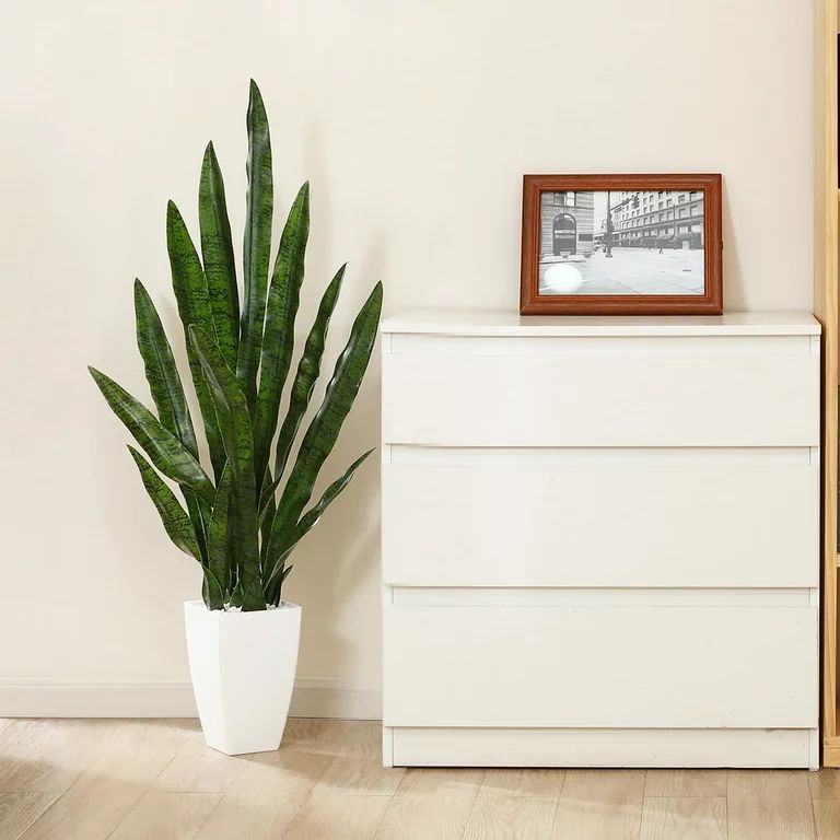 Green 43'' Tall Large Artificial Snake Plant with 9'' inches High White Taper Planter,Tall Faux S... | Walmart (US)