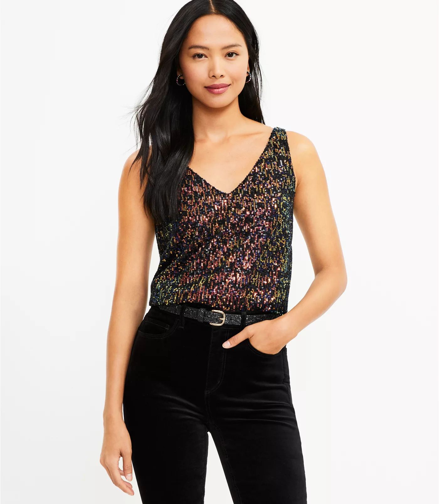 Sequin Double V Shell | LOFT