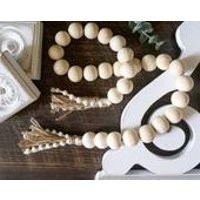 Pompom Tassel Wood Bead Garland  Wood Bead Strand  Boho Farmhouse Chic  Farmhouse Decor  Tiered Tray Decor  Vignette Decor | Etsy (US)