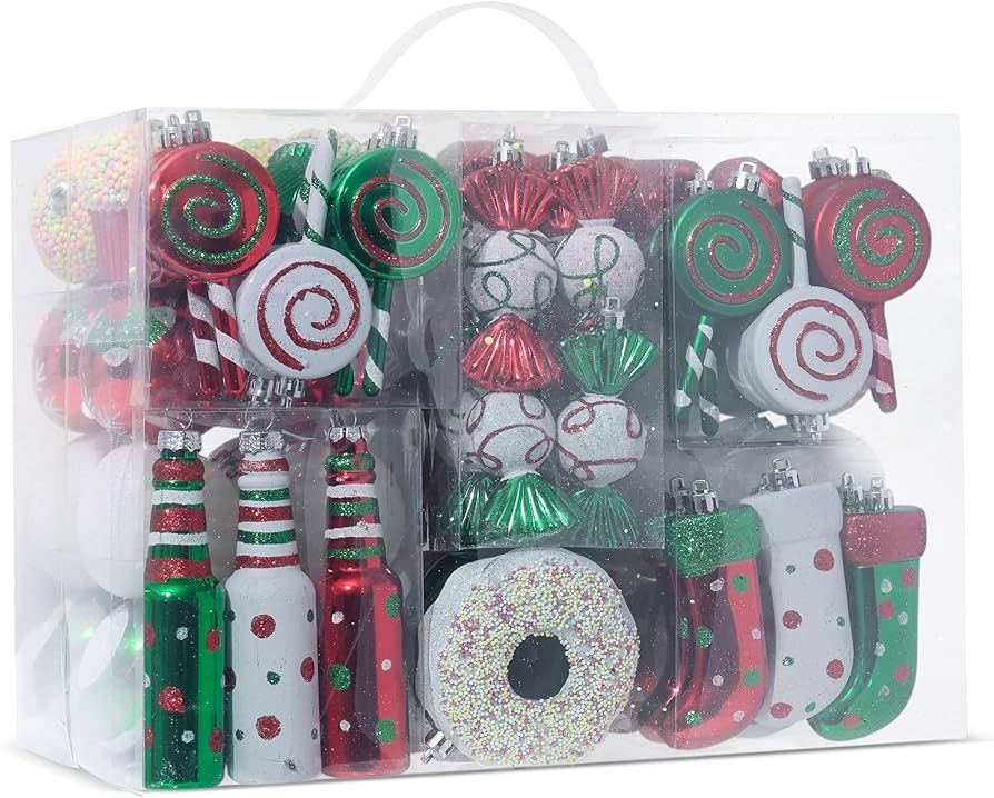 R N' D Toys Candycane Ornament Set – Christmas Candy Cane Shatterproof Balls and Hanging Orname... | Amazon (US)
