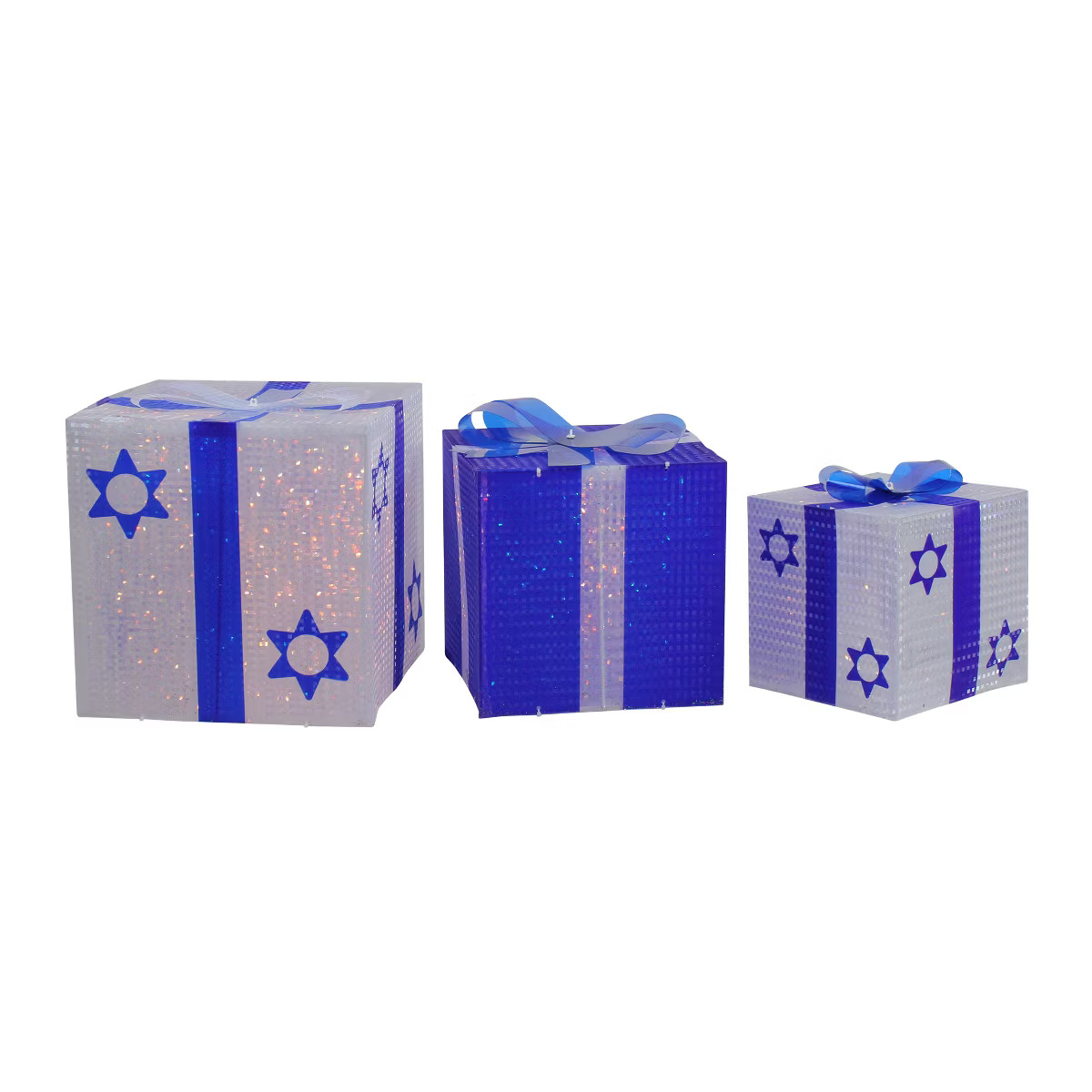 Northlight 3pc Shimmering Lighted Hanukkah Gift Box 12" - White/Blue | Target