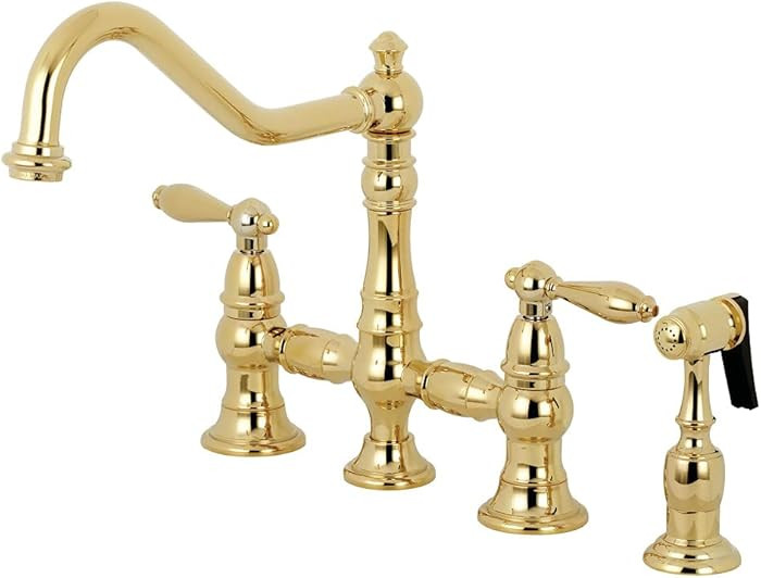 Kingston Brass KS3272ALBS Restoration Bridge Kitchen Faucet, Polished Brass, 13.06 x 14.06 x 9.44 | Amazon (US)