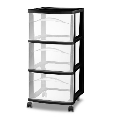 3 Drawer Medium Cart Black - Brightroom™: Plastic Storage Drawers with Casters, Portable Utility Storage, No Assembly Required | Target