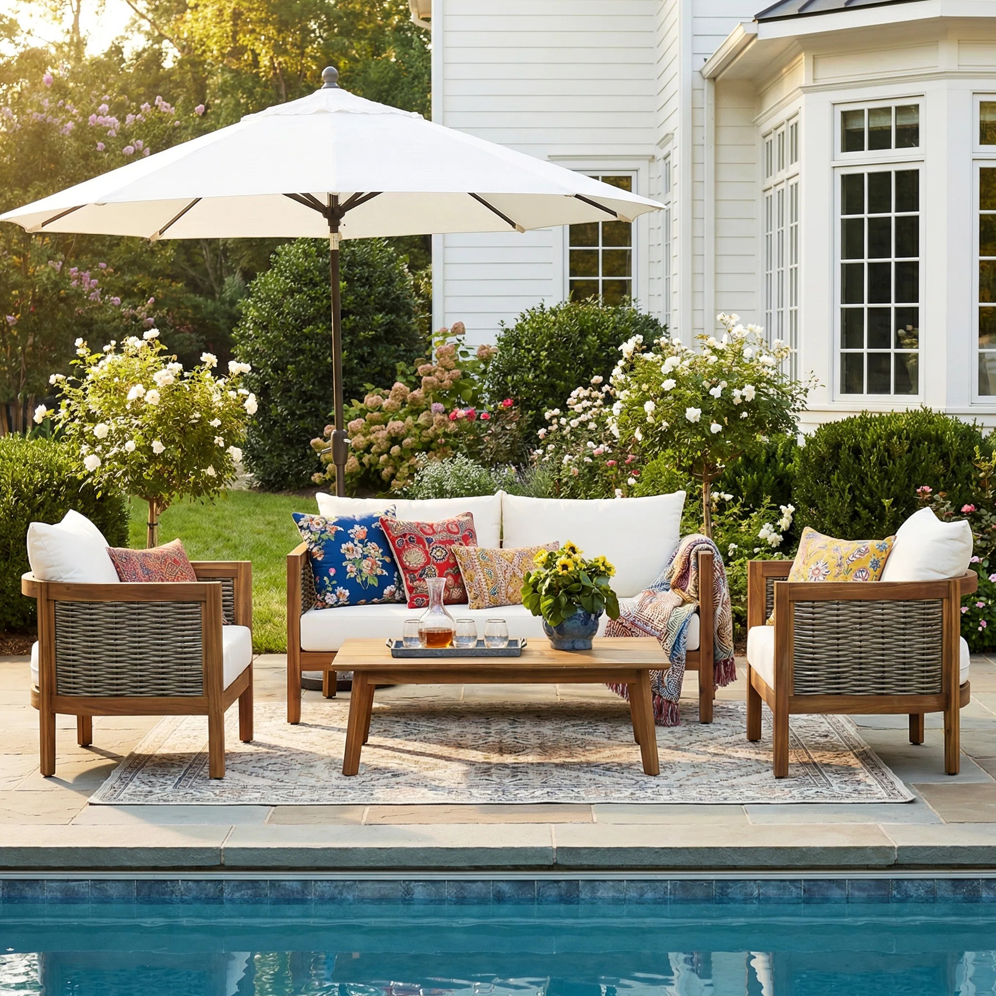 Boling Acacia 4 - Person Patio Conversation Set with Cushions | Wayfair North America