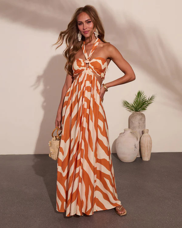 Beachy Keen Abstract Halter Neck Maxi Dress | VICI