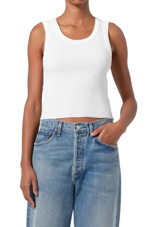 AGOLDE Poppy Shrunken Rib Tank in White at Nordstrom, Size Large | Nordstrom