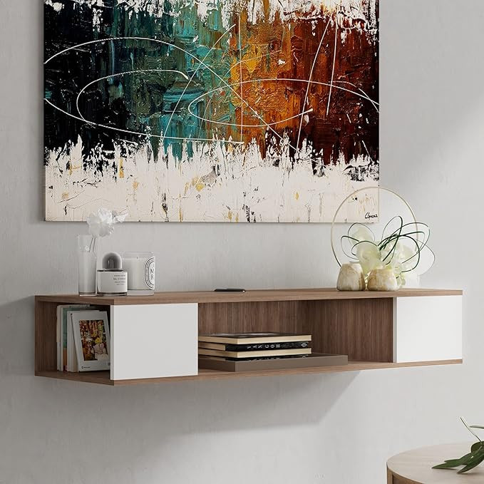 FITUEYES White Floating TV Stand Shelf, Wall Mounted Entertainment Center Media Console Wood Wall... | Amazon (US)