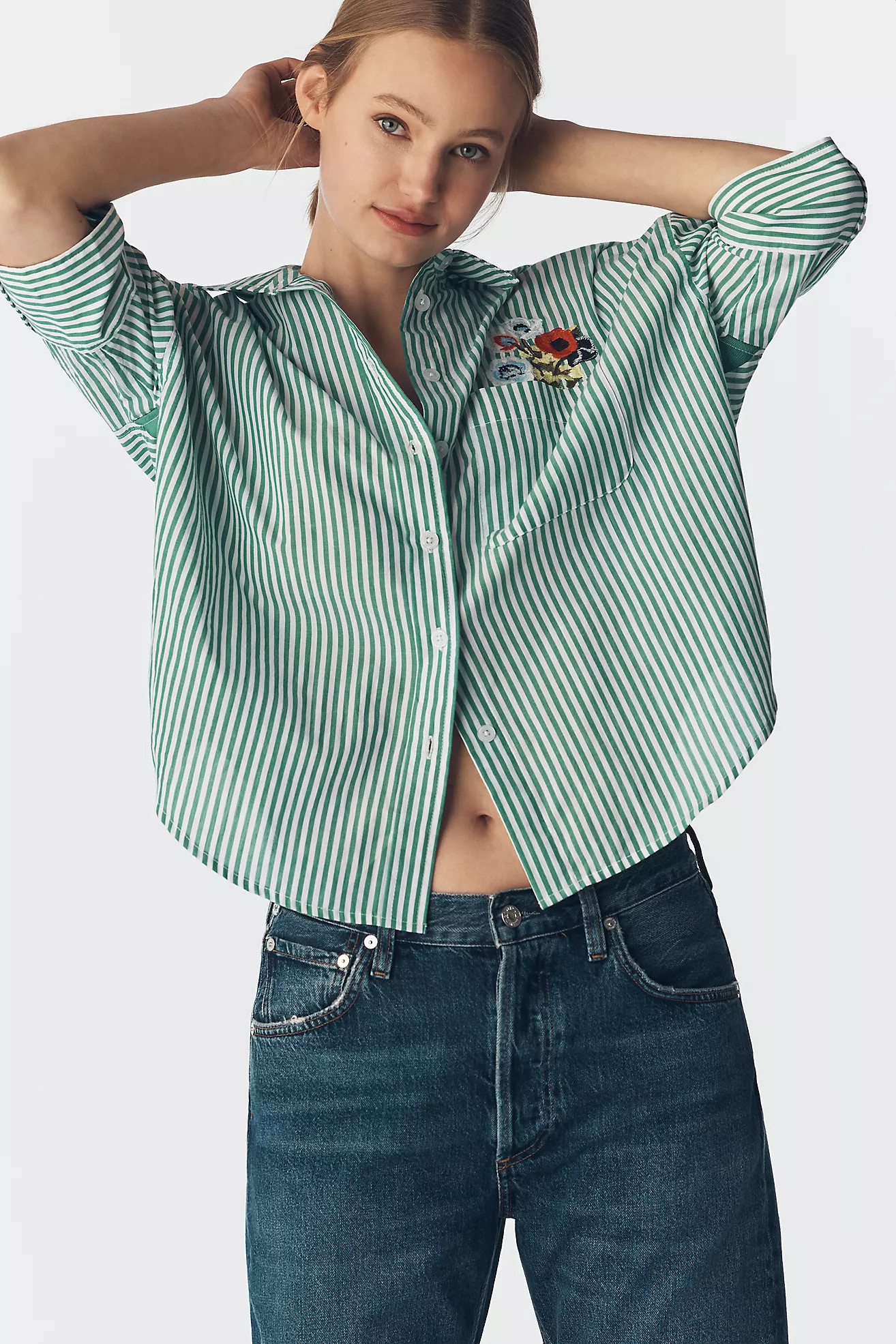 Mabel Boxy Oxford Embroidered Shirt Top | Anthropologie (US)