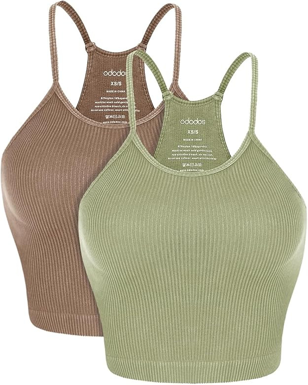 ODODOS Women's Crop 3-Pack Washed Seamless Rib-Knit Camisole Crop Tank Tops | Amazon (US)