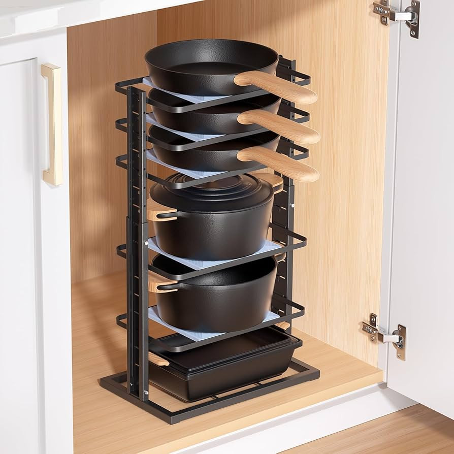 LAMU Pots and Pans Organizer for under Cabinet，6-Tier Heavy Duty Adjustable Pan Pot Organizers ... | Amazon (US)