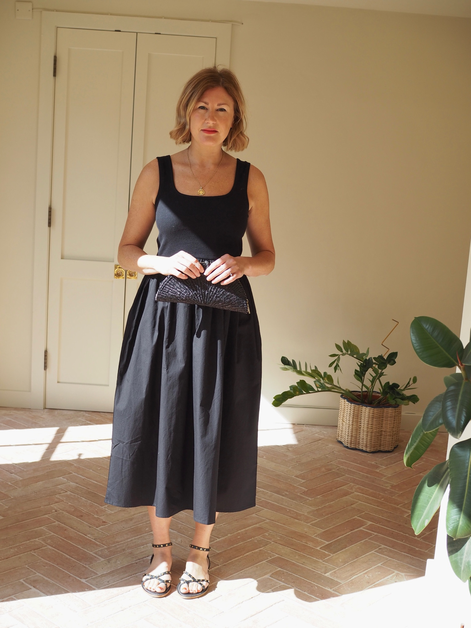 Black dress, black sandals, black straw purse bag, necklace 

Wearing my usual size 12

#LTKeurope #LTKstyletip #LTKSeasonal