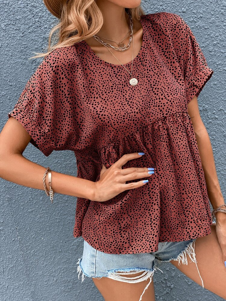 Dalmatian Print Batwing Sleeve Smock Blouse | SHEIN