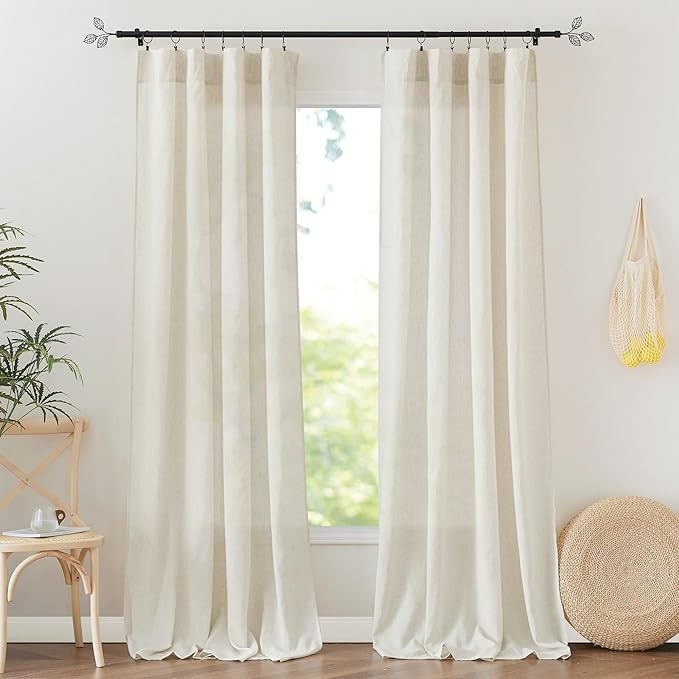 RYB HOME Sheer Linen Curtains Beige 84 inch Length 2 Panels - Semi Transparent Light Filtering Fa... | Amazon (US)