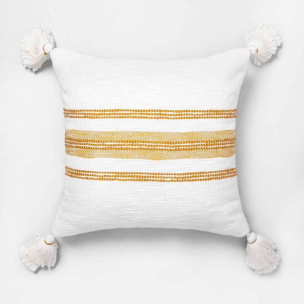 18" x 18" Center Slub Stripe Throw Pillow / Sour Cream - Hearth & Hand™ with Magnolia | Target