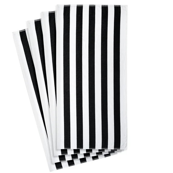 Mainstays Cabana Stripe Beach Towels, 4 Pack, 58 in x 28 in, Black | Walmart (US)