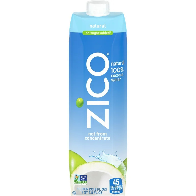 Zico 100% Coconut Water, No Sugar Added, 1 Liter Liquid, Low Pulp | Walmart (US)