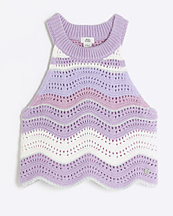 Girls purple crochet tank top | River Island (UK & IE)