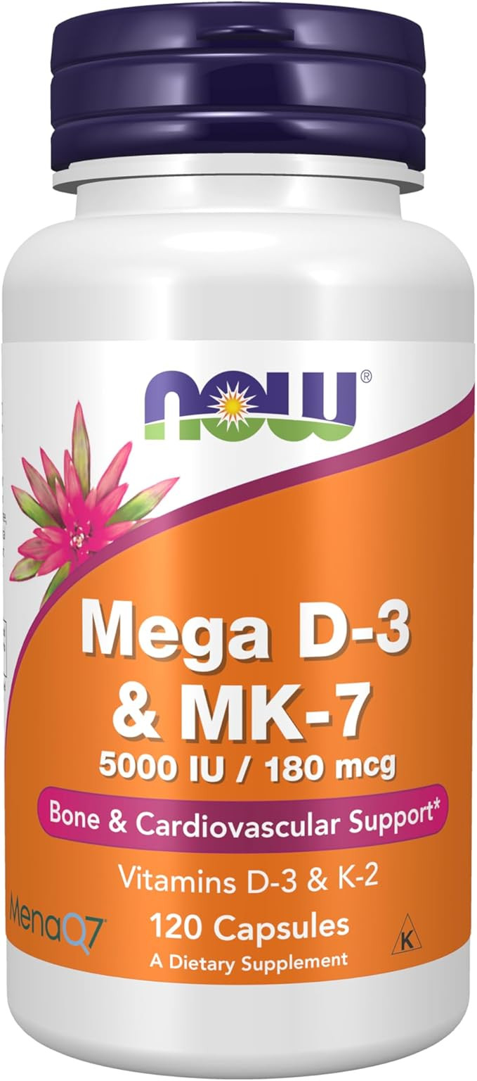 NOW Supplements, Mega D-3 & MK-7, 5000 IU / 180 mcg, Bone & Cardiovascular Support*, Vitamins K-3... | Amazon (US)