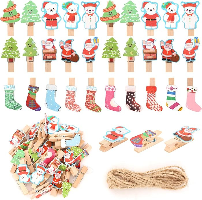 CIEHER 90PCS Mini Christmas Wooden Clips for Christmas Photo Xmas Tree, Clip Photo Holders Small ... | Amazon (US)