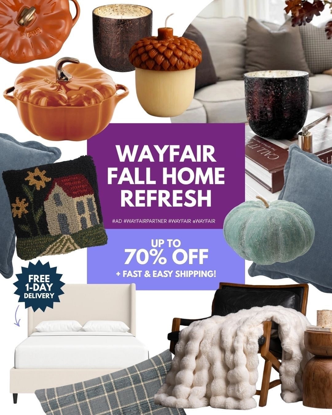 #ad Fall home refresh, but make it GOOD. 🍂🏡 From the cutest pumpkin-shaped Staub to gorgeous throw pillows + cozy blankets, candles that look as good as they smell, and even a new bed that can deliver in just ONE day 👀 These Wayfair finds are giving major fall vibes, and we're here for it. 🤎 Tap to shop all of our @Wayfair fall home favorites! 🛍️ #Wayfair #WayfairPartner

#LTKHome #LTKSeasonal #LTKSaleAlert
