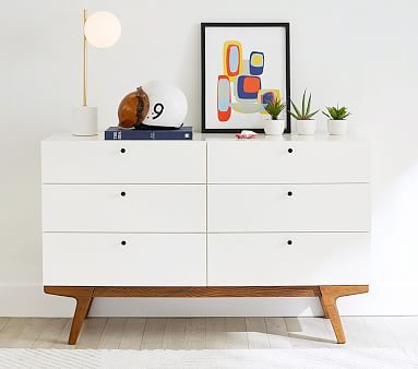 west elm x pbk Modern Extra Wide Dresser, White Lacquer, In-Home Delivery | Pottery Barn Kids