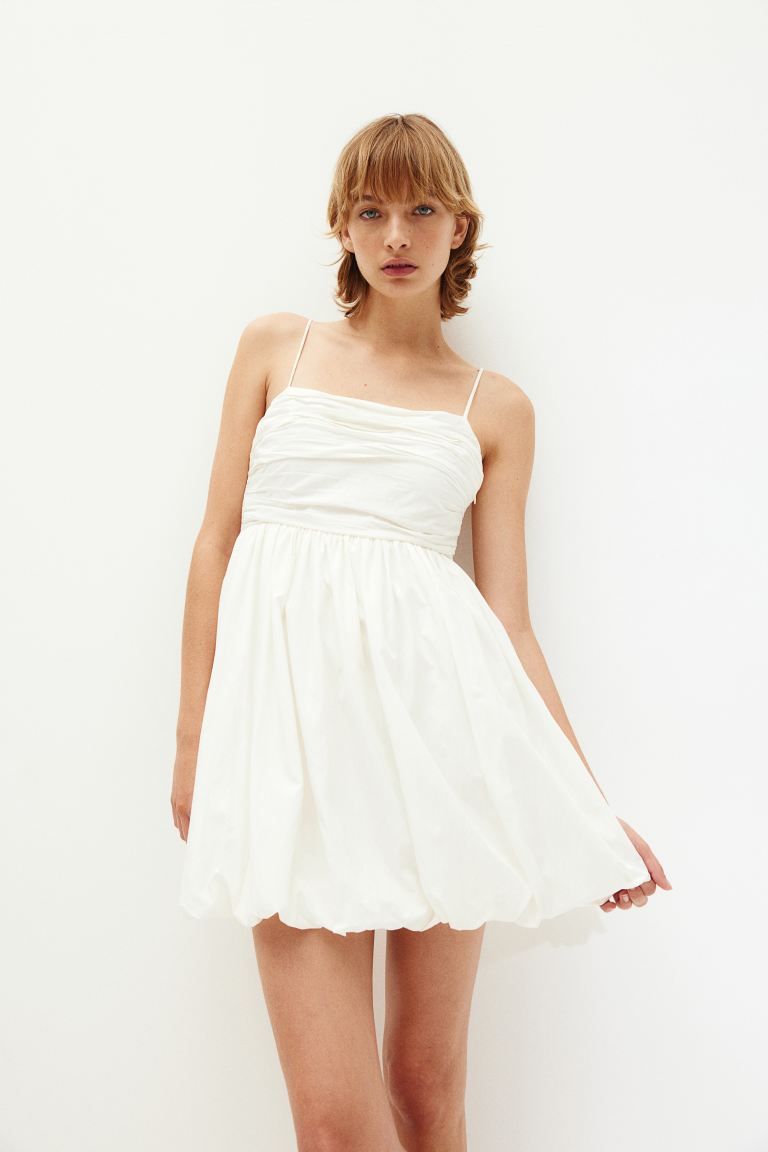 Bubble-hem Dress - Square Neckline - Sleeveless - White - Ladies | H&M US | H&M (US + CA)