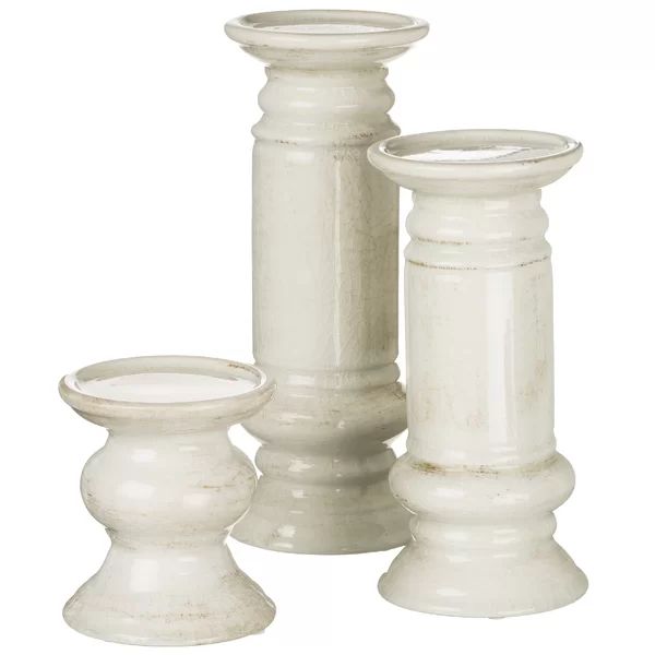 Elina 3 Piece Pillar Ceramic Candlestick Set | Wayfair North America
