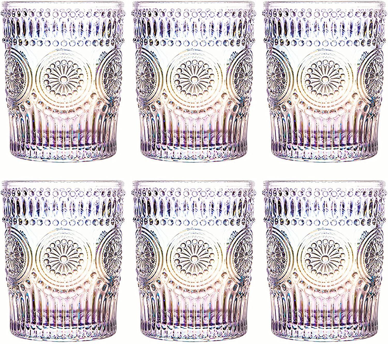 Kingrol 6 Pack 9 oz Romantic Water Glasses, Iridescent Drinking Glasses Tumblers, Vintage Glasswa... | Amazon (US)