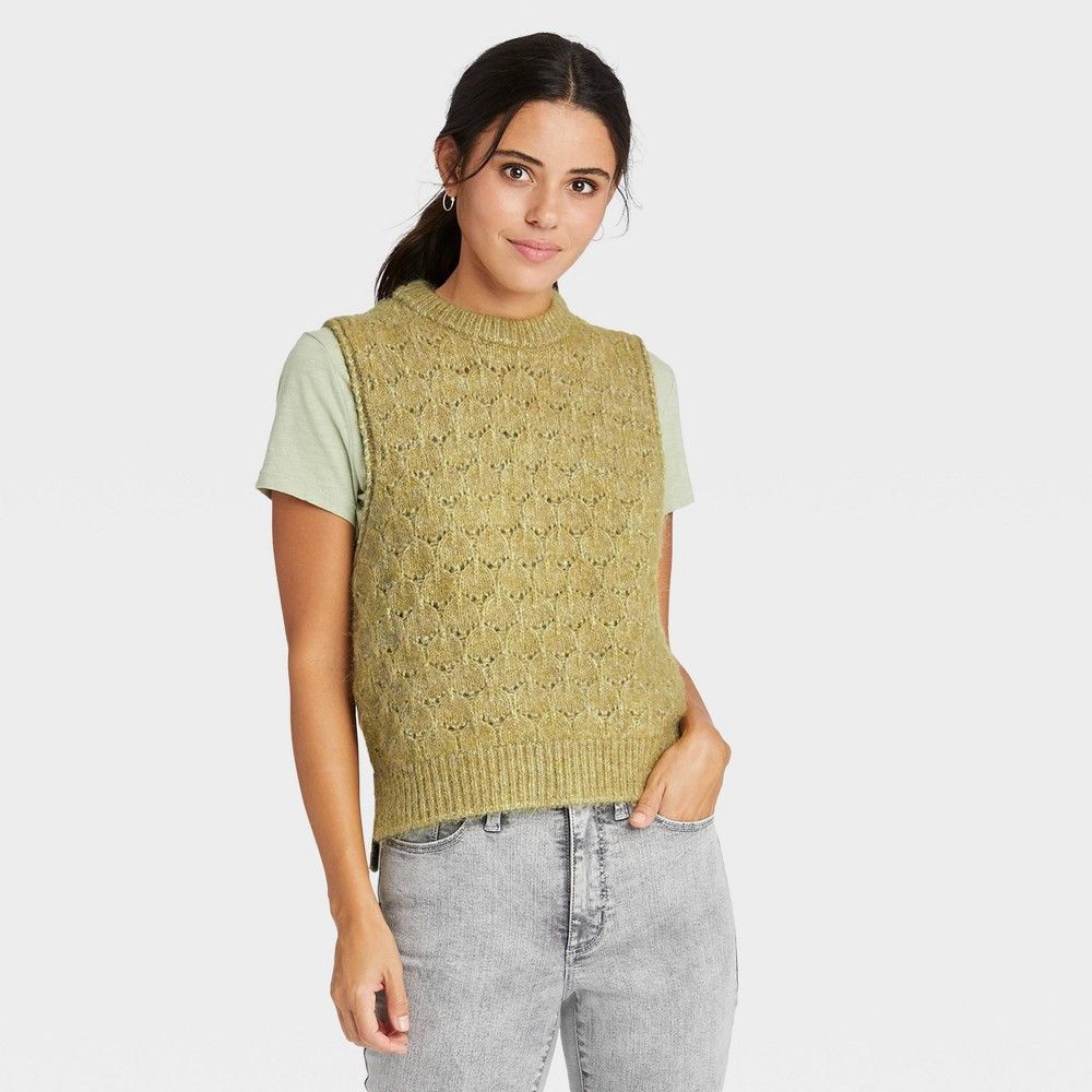 Women's Crewneck Sweater Vest - Universal Thread Olive Green L | Target