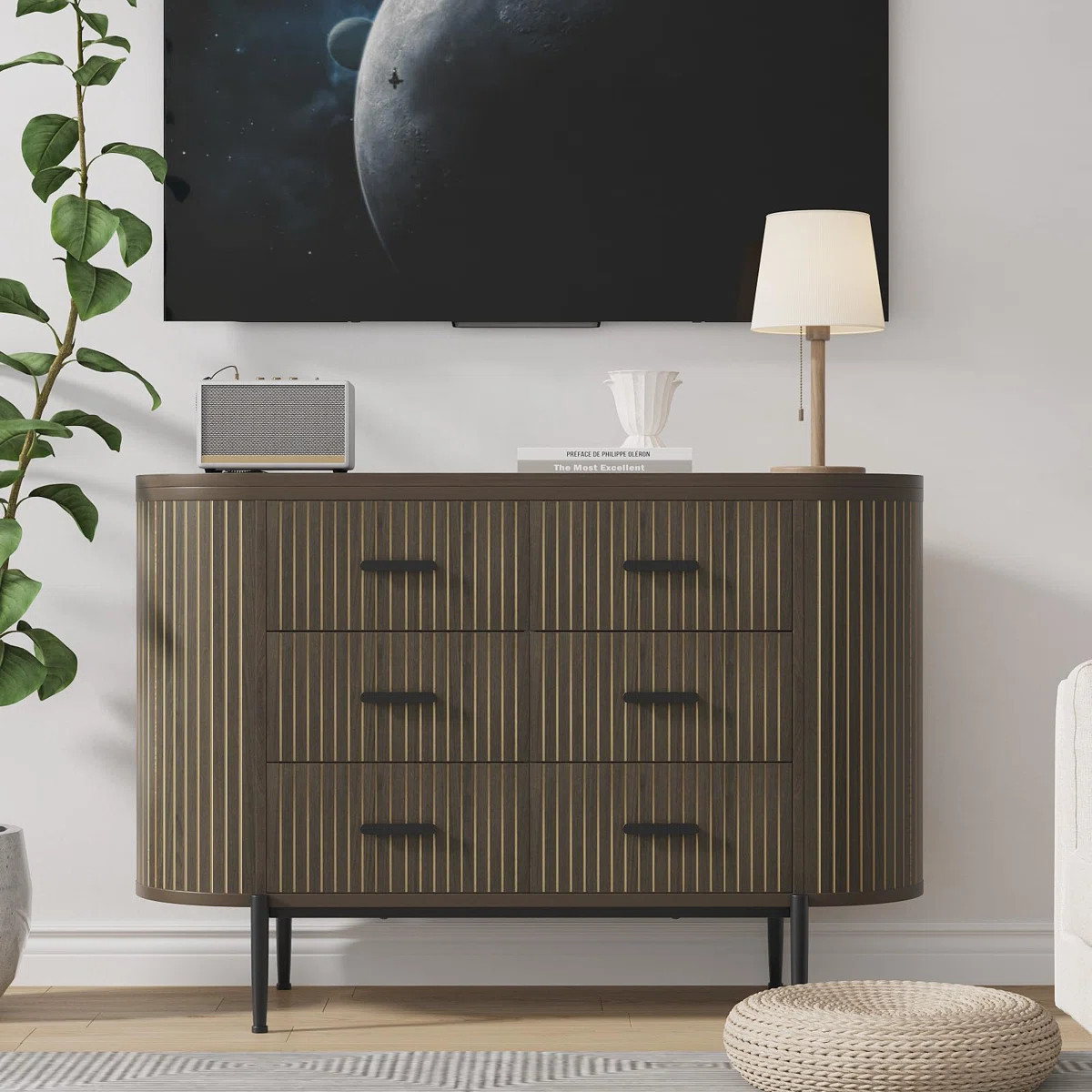 47.2" Fluted 6 Drawer Dresser, Mid Century Modern Wood Chest with Curved Design & Gold Handles | Wayfair North America