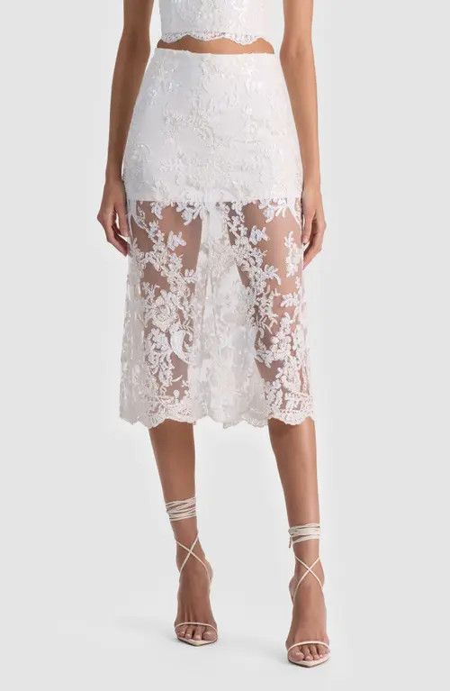 Alice + Olivia Medine Lace Embroidery Slip Skirt in Off White at Nordstrom, Size 8 | Nordstrom