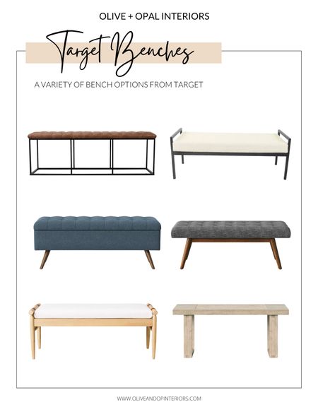 Here is a roundup of some of our favorite benches from Target!
.
.
.
Brown Tufted Leather 
Black Metal Legs
Sherpa Cushion 
Modern Storage Bench
Tufted Modern Bench
Natural Wood Bench
Linen Cushion 
Slat Wood Bench
Entryway Seating 
Bedroom Seating 


#LTKbeauty #LTKstyletip #LTKhome