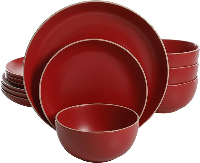 Gibson Home Rockaway 12 Piece Dinnerware, Red Matte | Amazon (US)