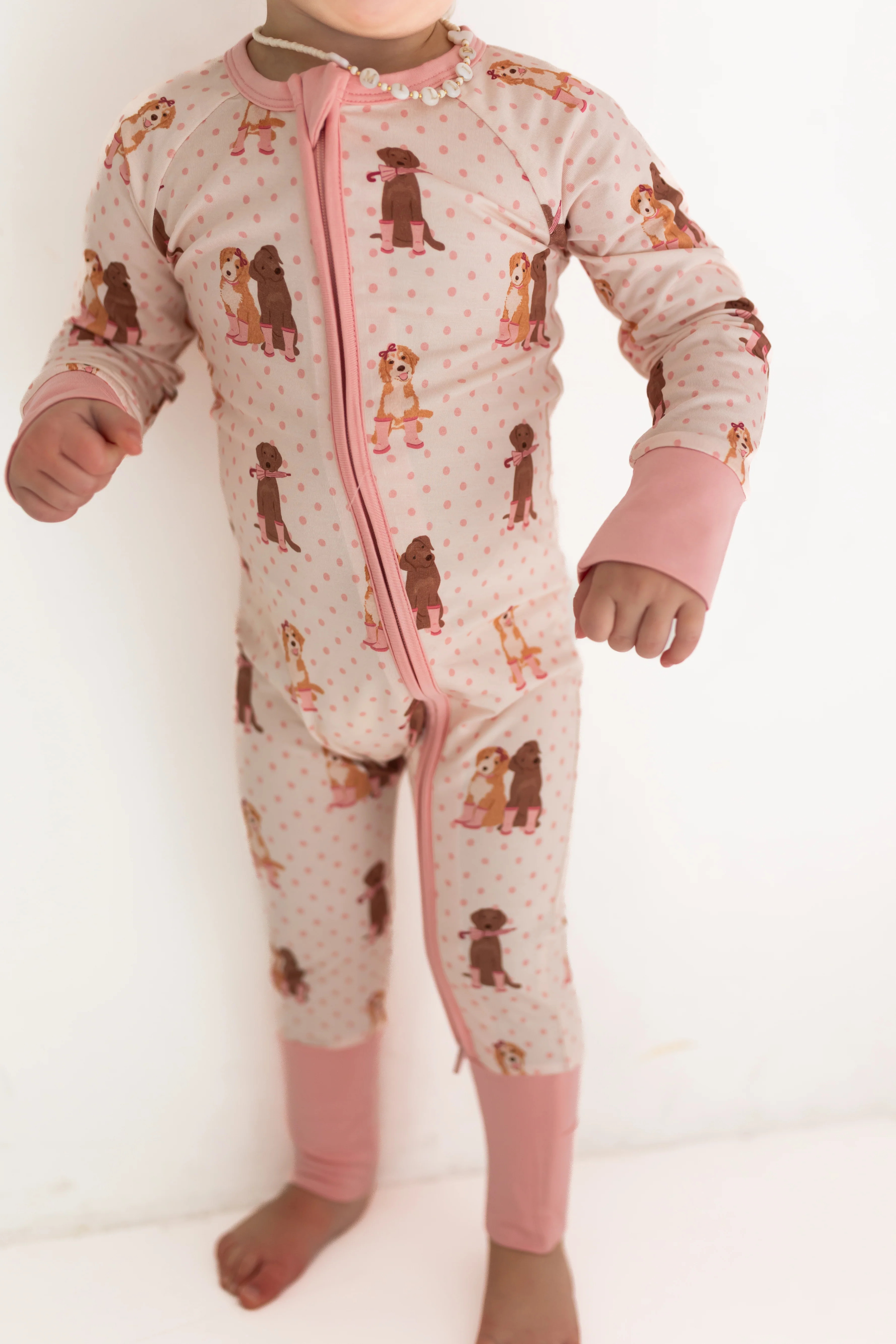 Pink Pup Friends Zipper Romper | In My Jammers