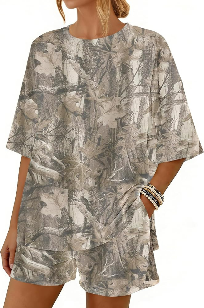 Eutten 2 Piece Short Sets for Women Summer Short Sleeve Shirt Top Camo Outfits Casual Matching Lo... | Amazon (US)